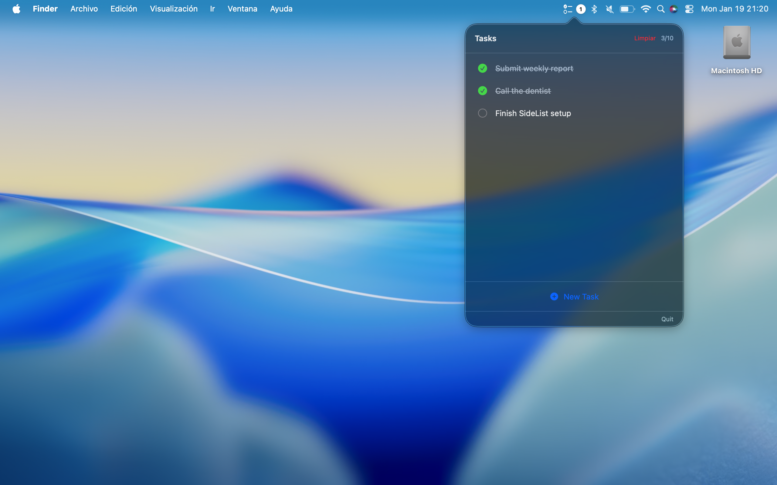 SideList - Adding a new task